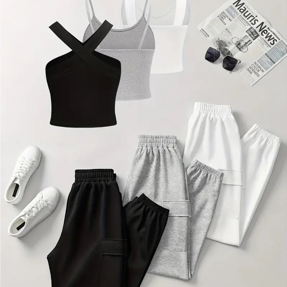 Trendy Activewear Set - Black, Gray, White